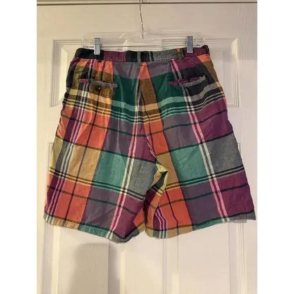 Vintage J.Crew Multicolor Preppy Plaid Cotton Men’s Shorts Size 32 - Picture 2 of 5